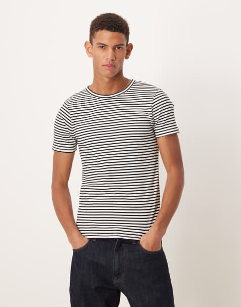 ASOS DESIGN - Sort og hvid ribstrikket tætsiddende T-shirt med striber - view 1