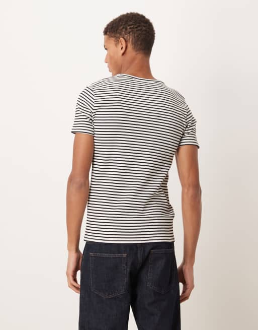 ASOS DESIGN - Sort og hvid ribstrikket tætsiddende T-shirt med striber, 3 af 5