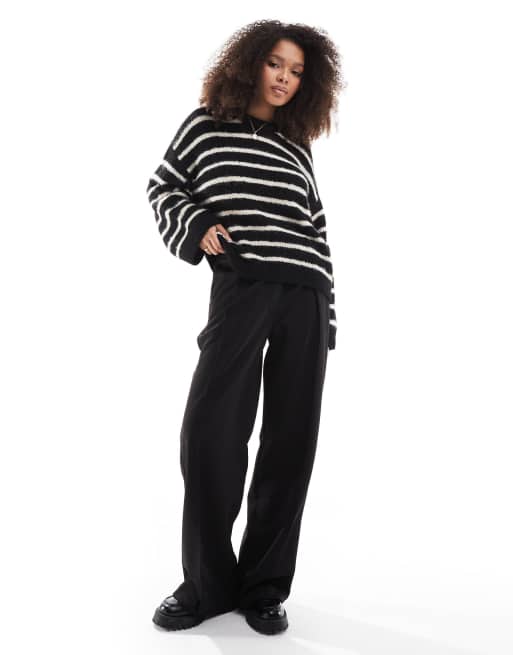 ASOS DESIGN - Sort og hvid trøje med brede ærmer og striber i vamset, strikket uldblanding, 4 af 4