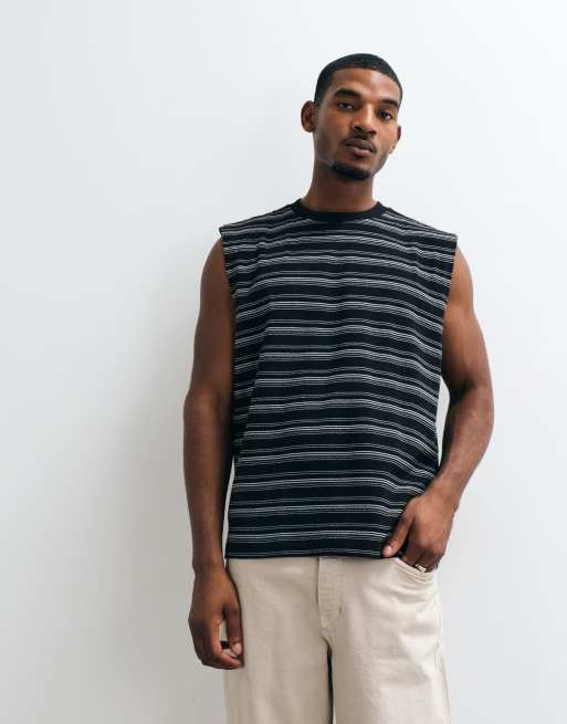 ASOS DESIGN - Sort og hvidstribet oversized tanktop i kraftigt materiale med striber og tekstur, 5 af 5