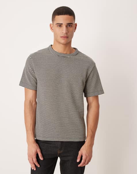 ASOS DESIGN - Sort- og hvidstribet T-shirt i afslappet pasform i kraftigt materiale - view 1
