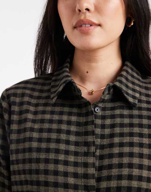 ASOS DESIGN - Sort og kakigrøn skjorte med indsyning i taljen og tern - Del af sæt, 4 af 4