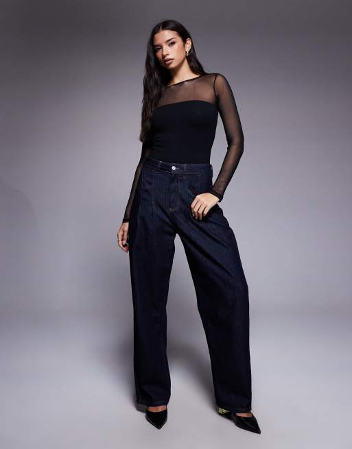 ASOS DESIGN - Sort og langærmet bodystocking i mesh og andre stoffer med panel, 3 af 4