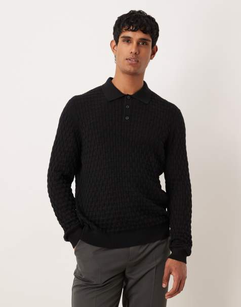ASOS DESIGN - Sort og langærmet polo i strik med tekstur - view 1