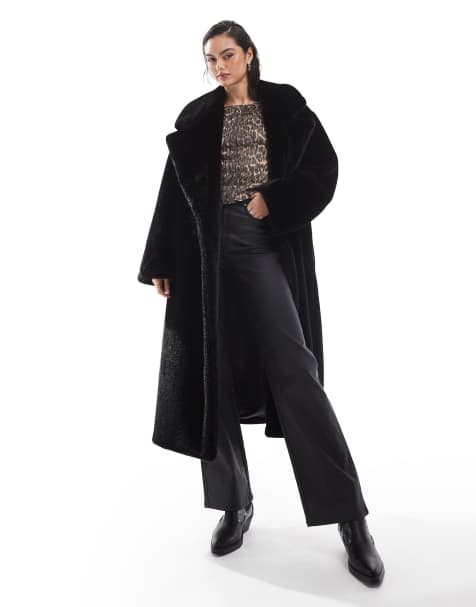 ASOS DESIGN - Sort og longline frakke i imiteret pels - view 1