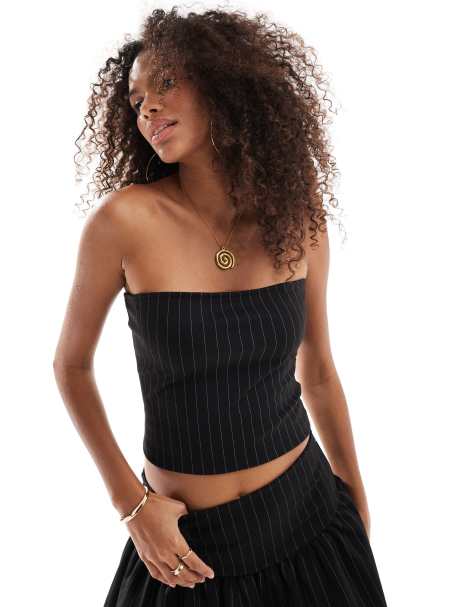 ASOS DESIGN - Sort og nålestribet bandeau-top - Del af sæt - view 1