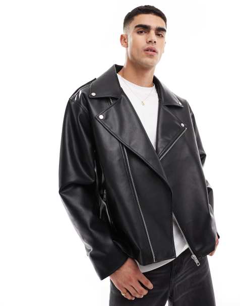 ASOS DESIGN - Sort og oversized bikerjakke i imiteret læder - view 1