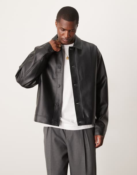 ASOS DESIGN - Sort og oversized Harrington-jakke i imiteret læder - view 1