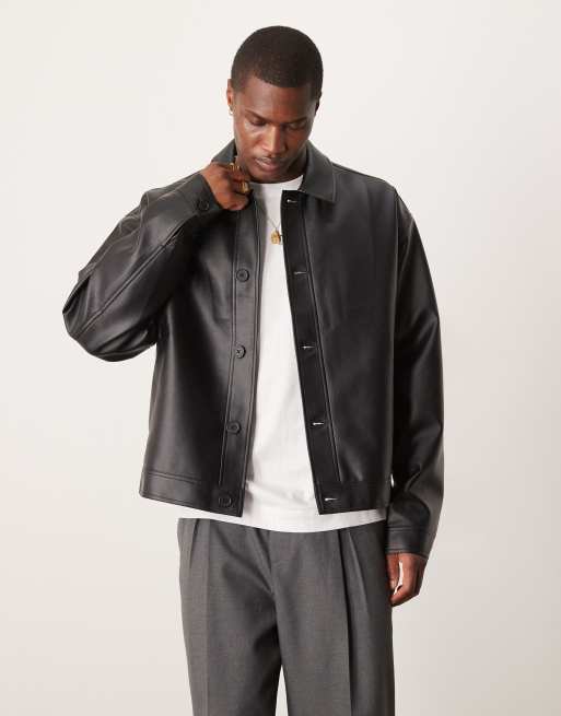ASOS DESIGN - Sort og oversized Harrington-jakke i imiteret læder