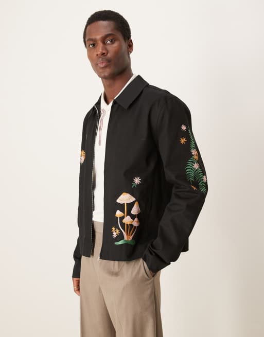 ASOS DESIGN - Sort og oversized Harrington-jakke med broderi