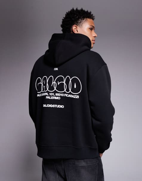 ASOS DESIGN - Sort og oversized hættetrøje med print med pufdesign - view 1