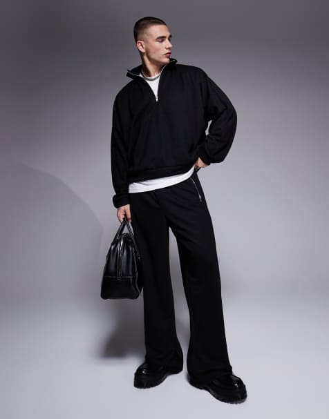 ASOS DESIGN - Sort og oversized sæt med joggingbukser og firkantet hættetrøje med sænkede skuldre og ståkrave med lynlås - view 1