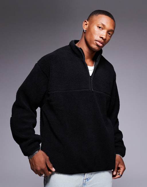 ASOS DESIGN - Sort og oversized sweatshirt i plys med kvart lynlås