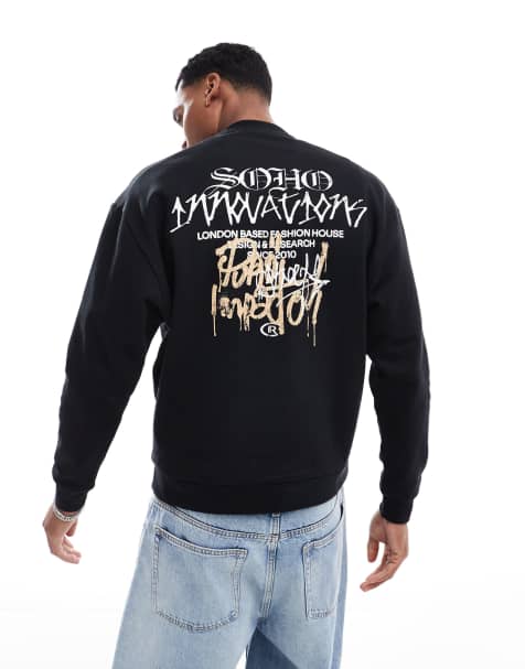 ASOS DESIGN - Sort og oversized sweatshirt med print på brystet og ryggen - view 1