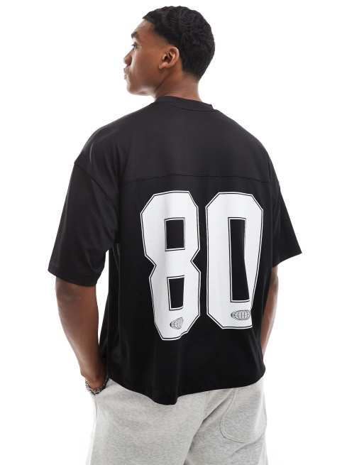 ASOS DESIGN - Sort og oversized T-shirt med firkantet pasform og grafik i sportsmesh 