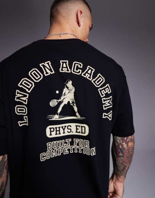 ASOS DESIGN - Sort og oversized T-shirt med sportsgrafik