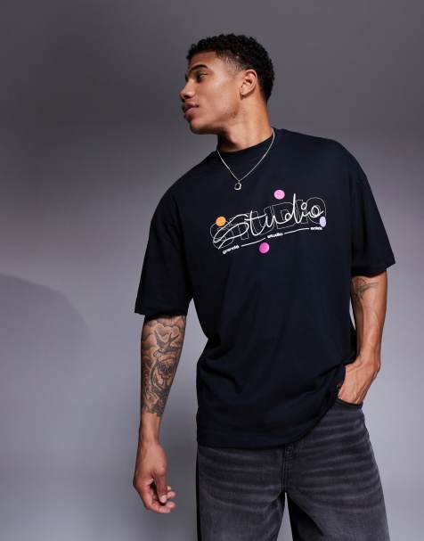 ASOS DESIGN - Sort og oversized T-shirt med tekstgrafik - view 1