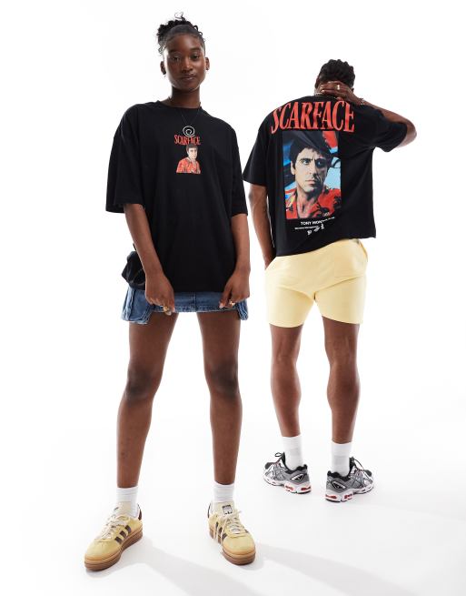 ASOS DESIGN - Sort og oversized unisex-T-shirt med grafisk 'Scarface'-grafikprint