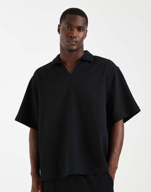 ASOS DESIGN - Sort og plisseret overhead-skjorte med firkantet og oversized pasform