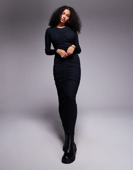 ASOS DESIGN - Sort og ribstrikket midikjole med rynker, 3 af 4