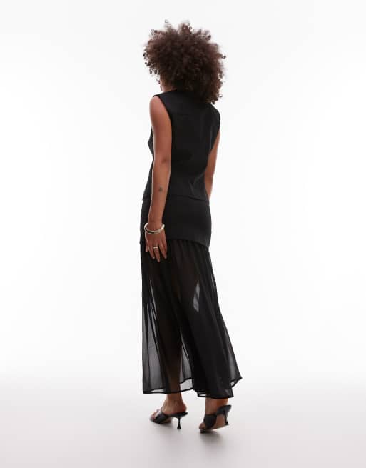 ASOS DESIGN - Sort og skræddersyet maxinederdel med lagdelt design i chiffon - Del af sæt, 2 af 5