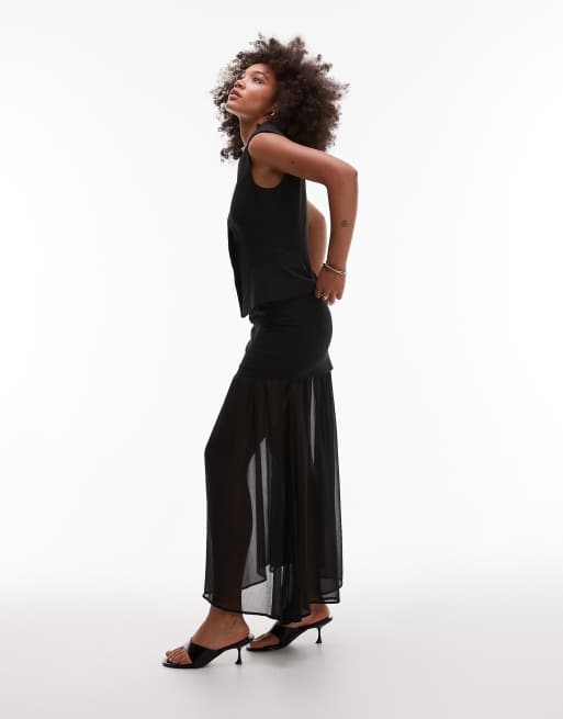 ASOS DESIGN - Sort og skræddersyet maxinederdel med lagdelt design i chiffon - Del af sæt, 4 af 5