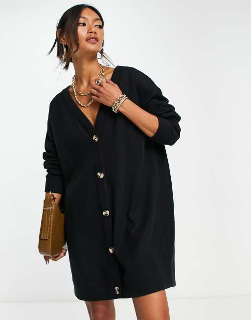 ASOS DESIGN - Sort og superblød cardigan-minikjole med knapper