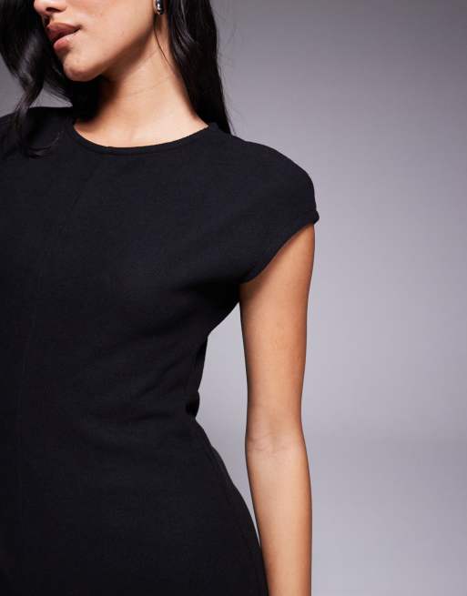 ASOS DESIGN - Sort og superblød midikjole med korte tætsiddende ærmer og syningsdetalje, 4 af 4