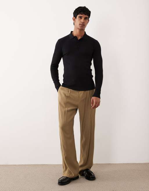 ASOS DESIGN - Sort og tætsiddende polo med lange ærmer i kraftigt ribstrik, 2 af 5