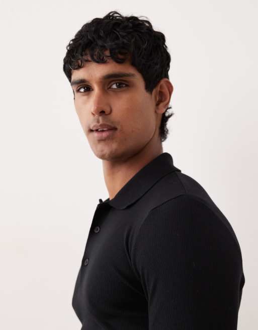 ASOS DESIGN - Sort og tætsiddende polo med lange ærmer i kraftigt ribstrik, 4 af 5