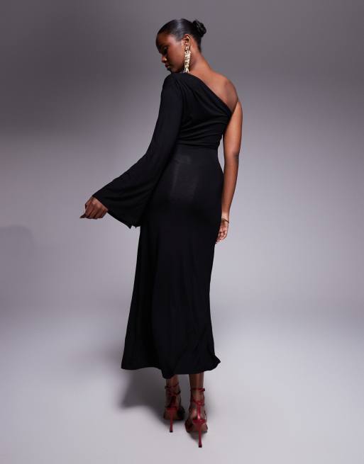 ASOS DESIGN - Sort oneshoulder-maxikjole med vingeærme og snoet udskæring, 4 af 4