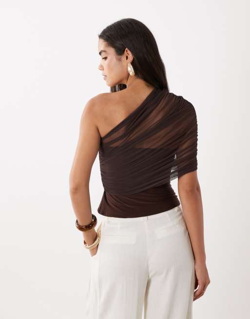 ASOS DESIGN - Sort oneshoulder-overdel i mesh, 3 af 4
