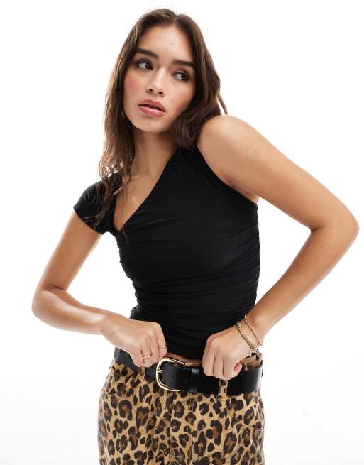 ASOS DESIGN - Sort oneshoulder-top med asymmetrisk hals