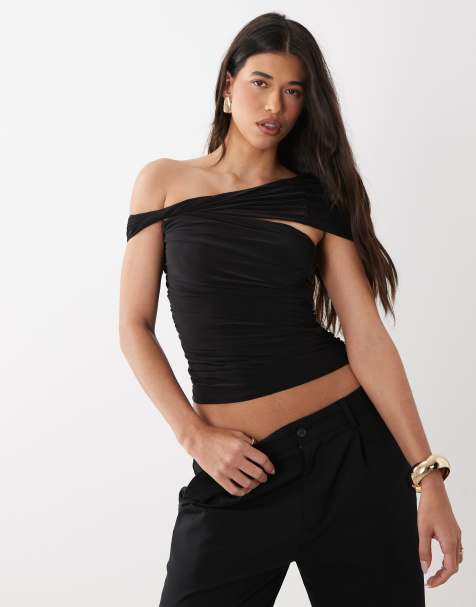 ASOS DESIGN - Sort oneshoulder-top med snoet detalje - view 1