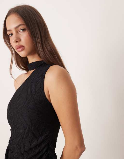 ASOS DESIGN - Sort oneshoulder-top med tekstur og tørklædehals - Del af sæt, 4 af 4