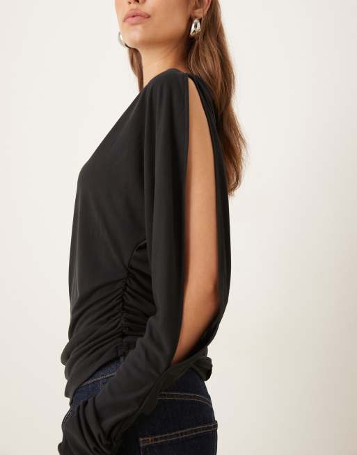 ASOS DESIGN - Sort overdel med bådudskæring, lange ærmer og korsettalje i modal, 3 af 4