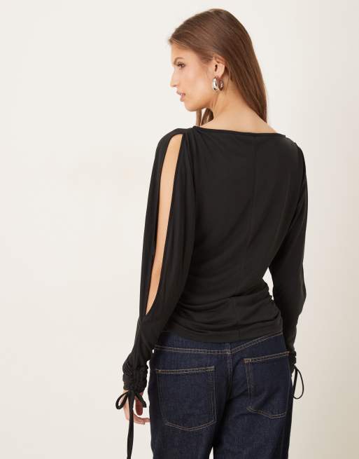 ASOS DESIGN - Sort overdel med bådudskæring, lange ærmer og korsettalje i modal, 4 af 4
