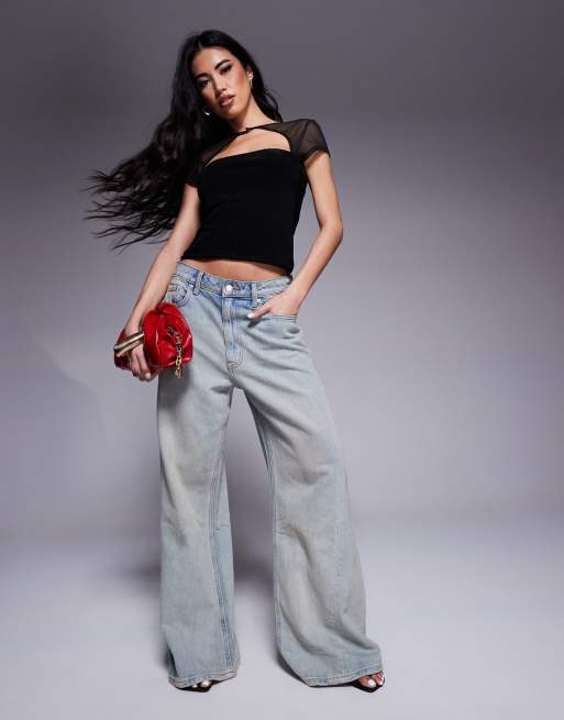 ASOS DESIGN - Sort overdel med korte ærmer og detalje med rouleau-knap i mesh, 4 af 4