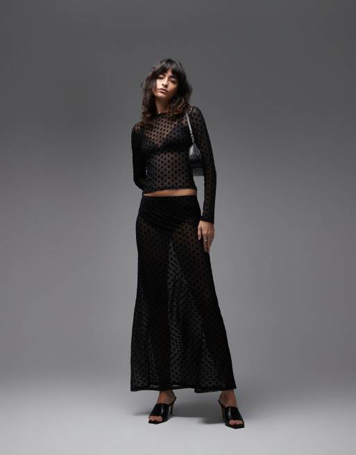 ASOS DESIGN - Sort overdel med lange ærmer og polkaprikker i gennemsigtig mesh, 3 af 4