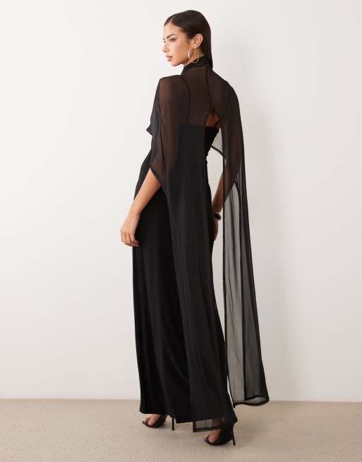 ASOS DESIGN - Sort overdrevet kappe-maxikjole, 3 af 4