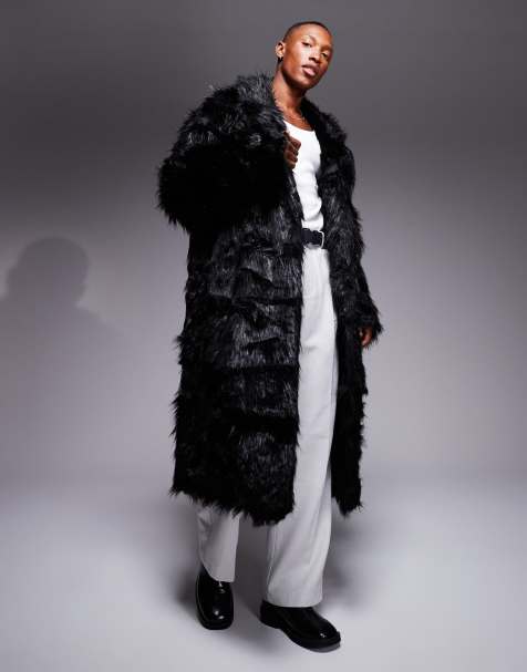 ASOS DESIGN - Sort overfrakke i imiteret pels - view 1