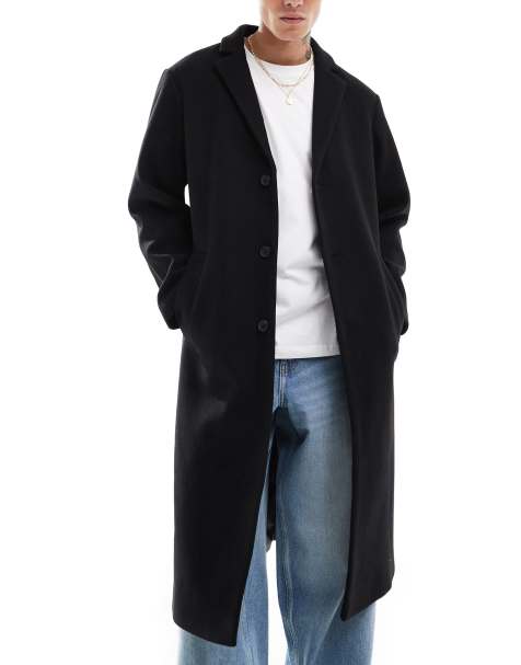 ASOS DESIGN - Sort overfrakke i uldlook i almindelig pasform - view 1