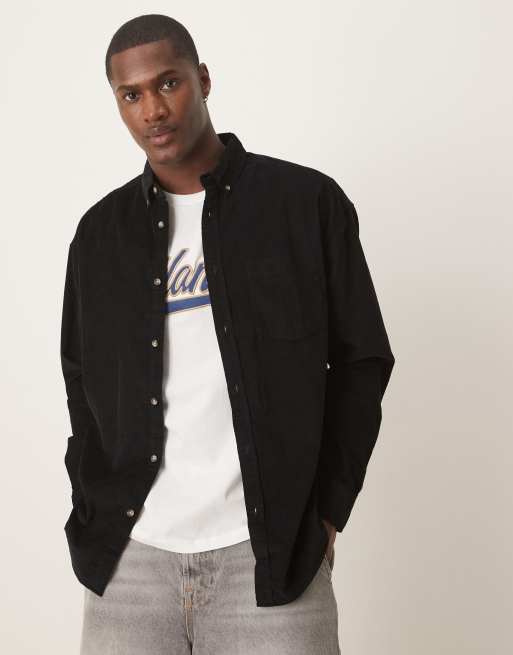 ASOS DESIGN - Sort, oversized 90'er-skjorte i fløjl 