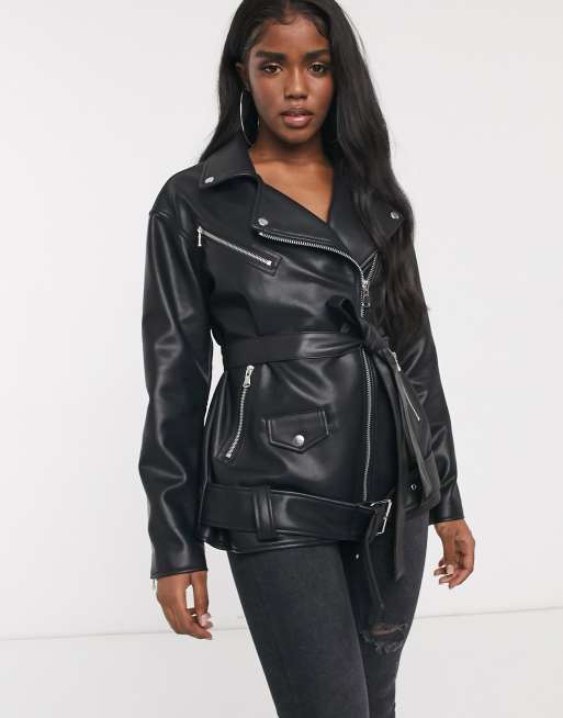 ASOS DESIGN - Sort oversized bikerjakke i læderlook