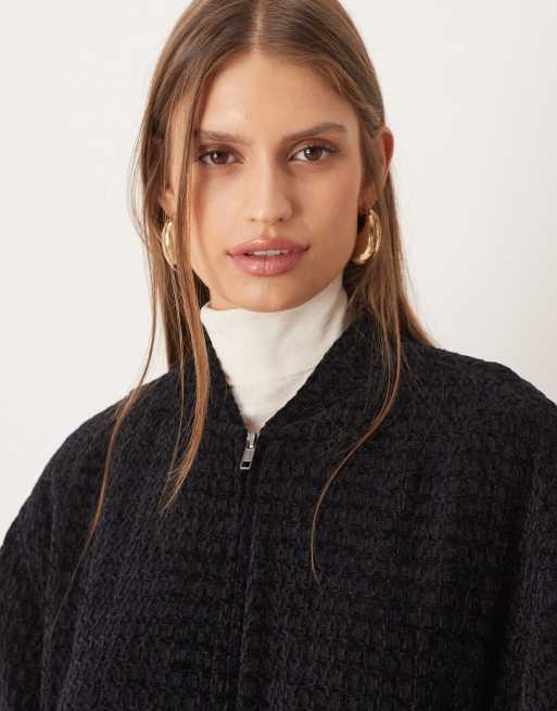 ASOS DESIGN - Sort oversized bomber-jakke i boucle med slå om-design på ryggen - Del af sæt, 4 af 4