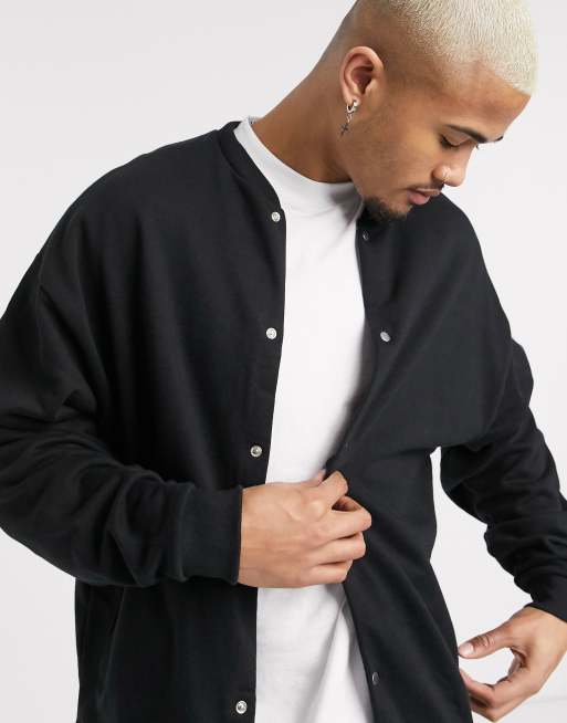ASOS DESIGN — Sort oversized bomberjakke i jersey med knapper