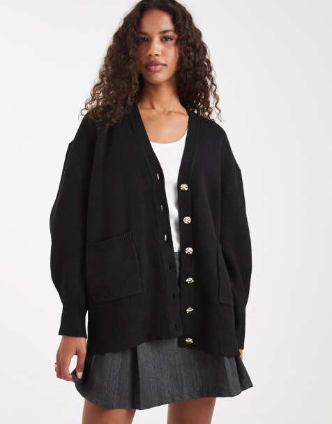 ASOS DESIGN - Sort oversized boyfriend-cardigan i struktureret garn - view 1