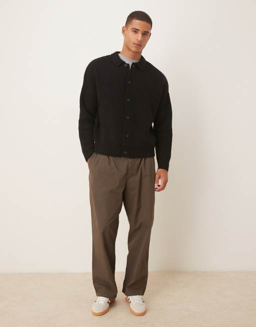 ASOS DESIGN - Sort oversized cardigan med i kraftig strikket uldblanding i firkantet pasform, 2 af 5
