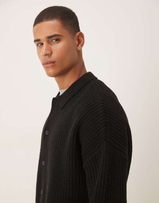ASOS DESIGN - Sort oversized cardigan med i kraftig strikket uldblanding i firkantet pasform, 4 af 5