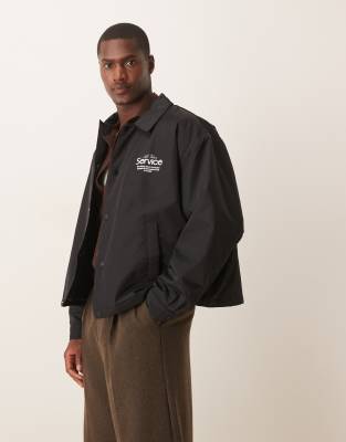ASOS DESIGN - Sort oversized coach-jakke i firkantet pasform - view 1